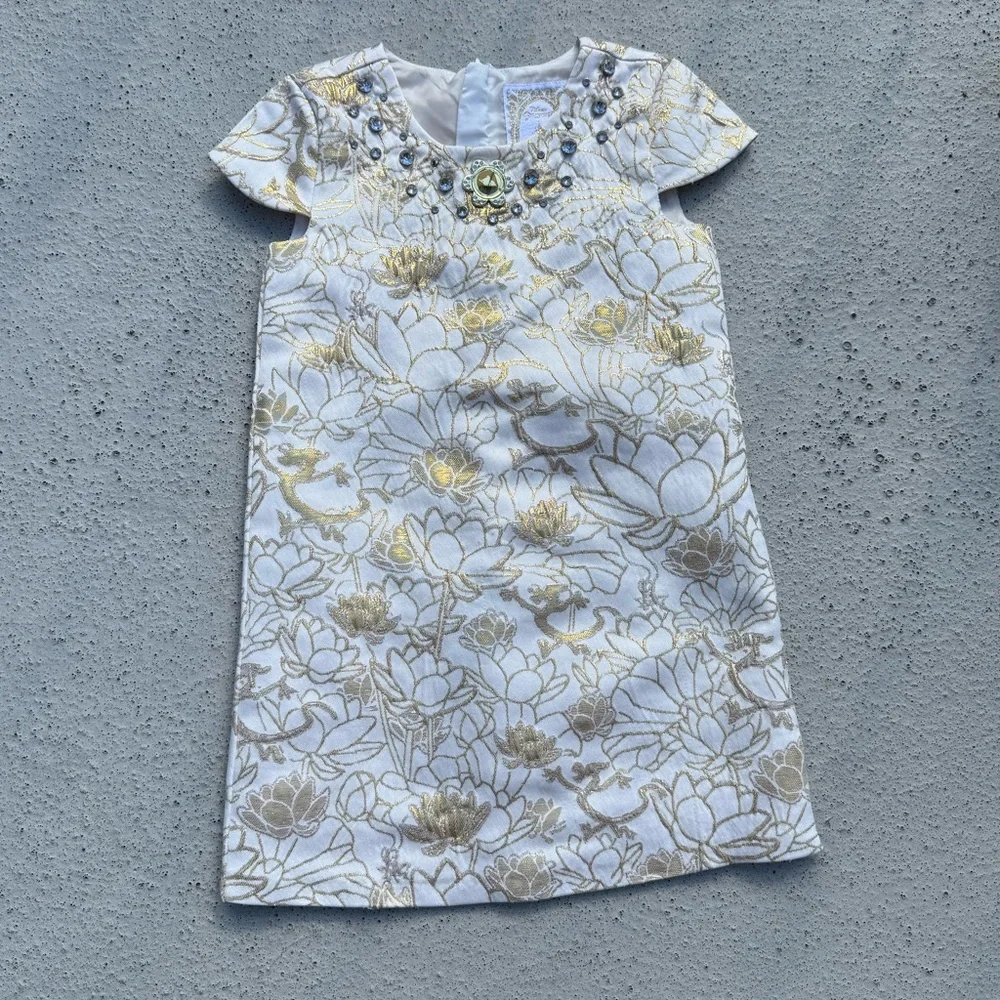 2 Disney Gold and Cream Floral Kids Dress Size 2 & Size 5/6